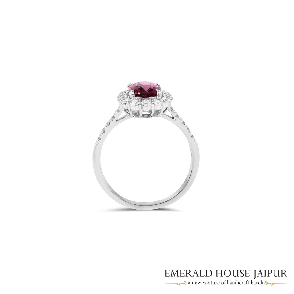 Rectangular Cushion-Cut Spinel & Diamond Halo Ring in 18K White Gold