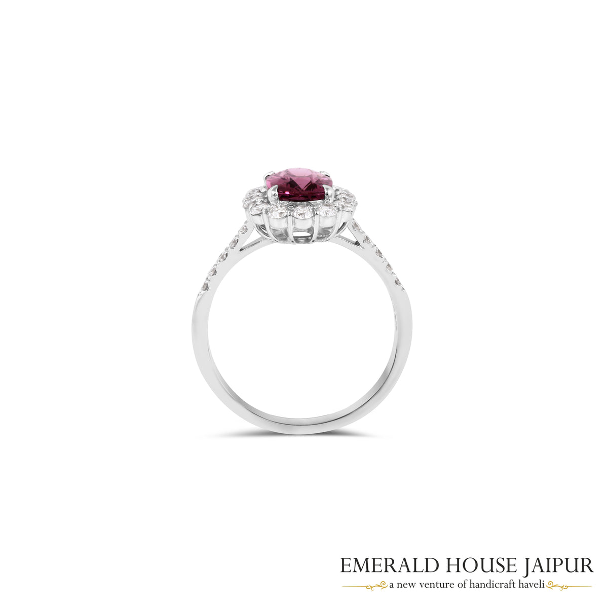 Rectangular Cushion-Cut Spinel & Diamond Halo Ring in 18K White Gold