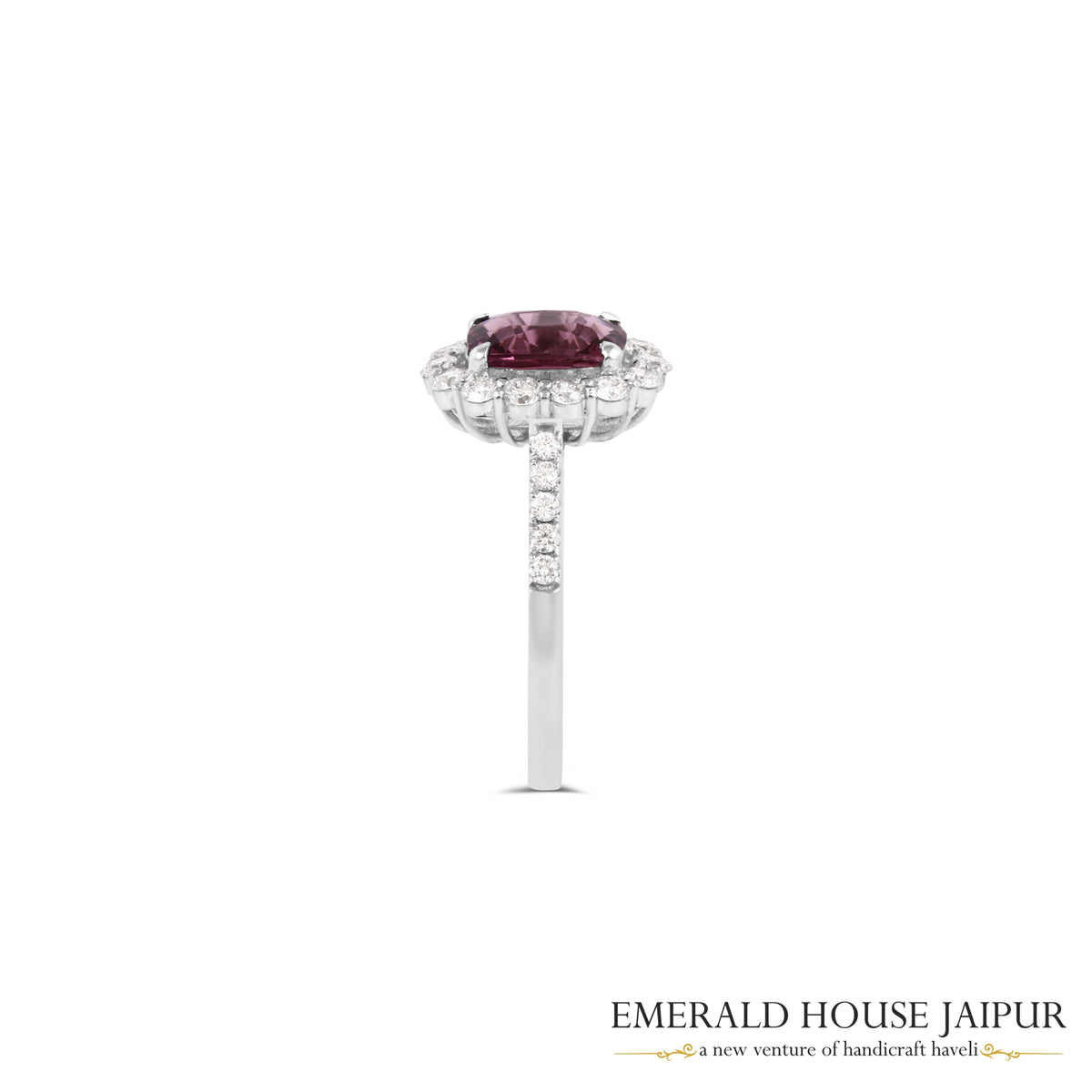 Rectangular Cushion-Cut Spinel & Diamond Halo Ring in 18K White Gold