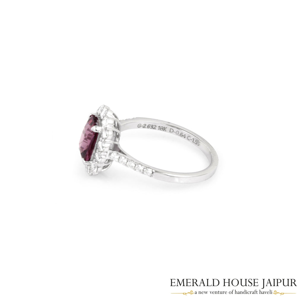 Rectangular Cushion-Cut Spinel & Diamond Halo Ring in 18K White Gold