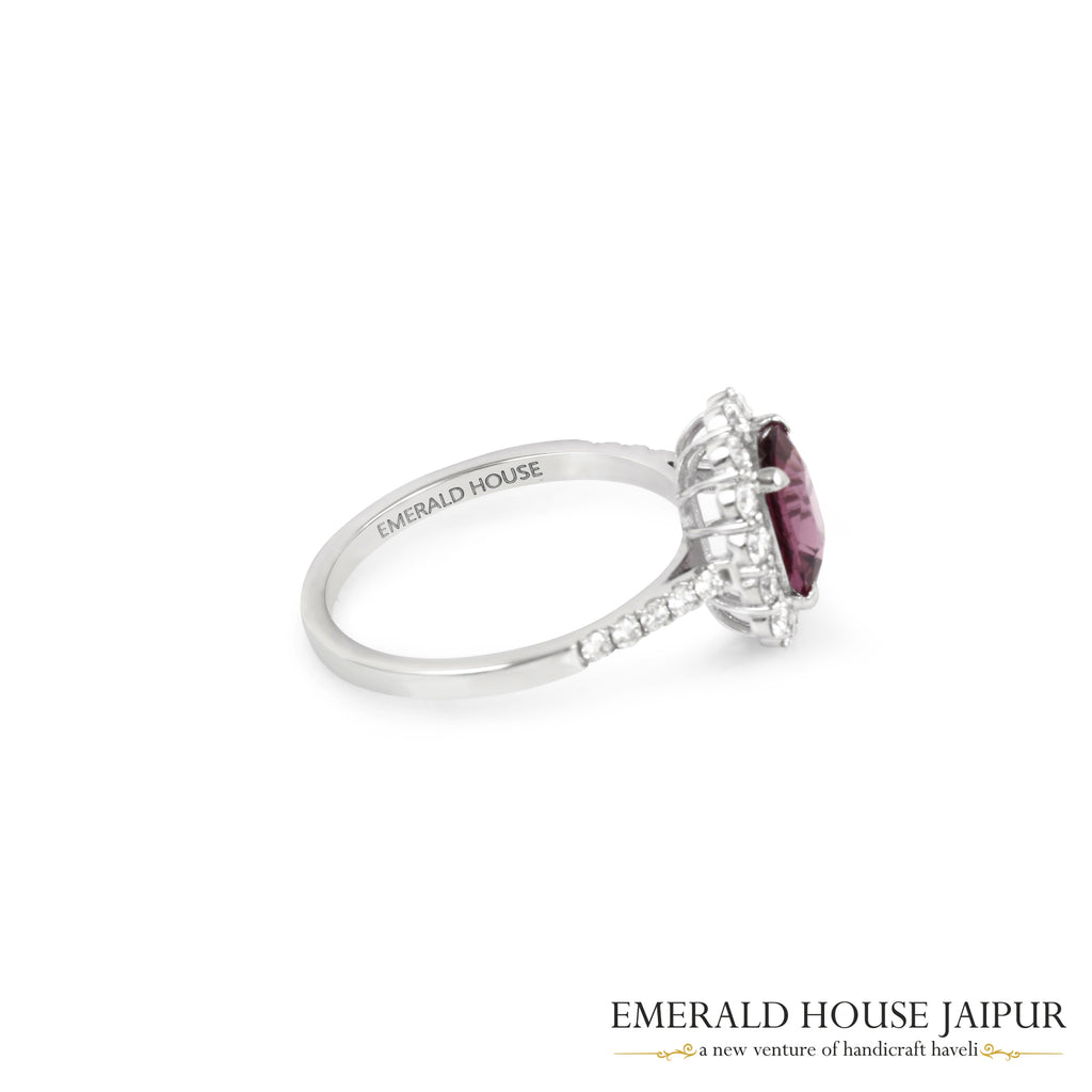 Rectangular Cushion-Cut Spinel & Diamond Halo Ring in 18K White Gold