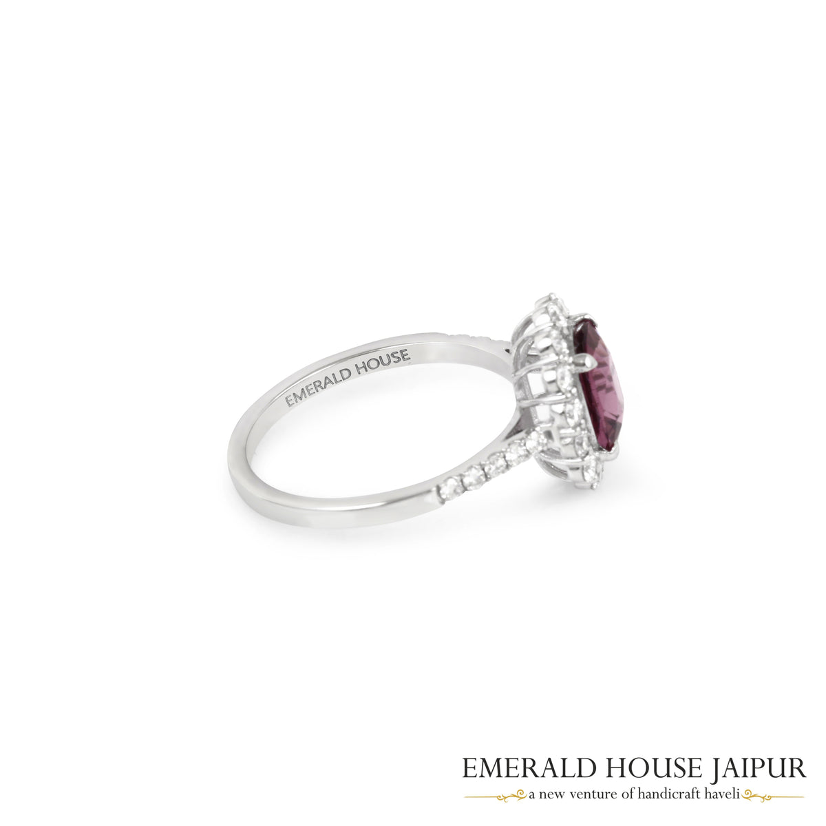 Rectangular Cushion-Cut Spinel & Diamond Halo Ring in 18K White Gold