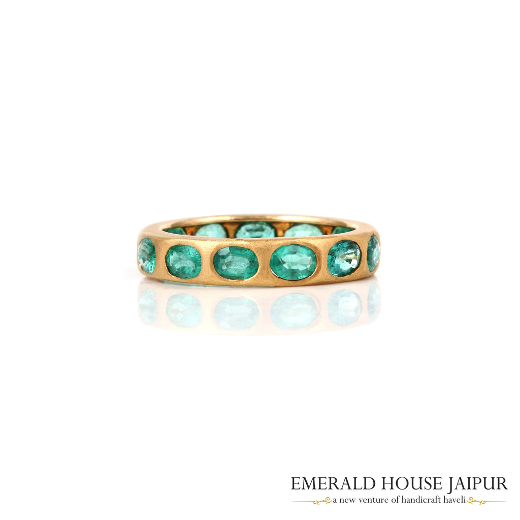 Zambian Oval Emeralds Eternity Band in 18K matte yellow gold