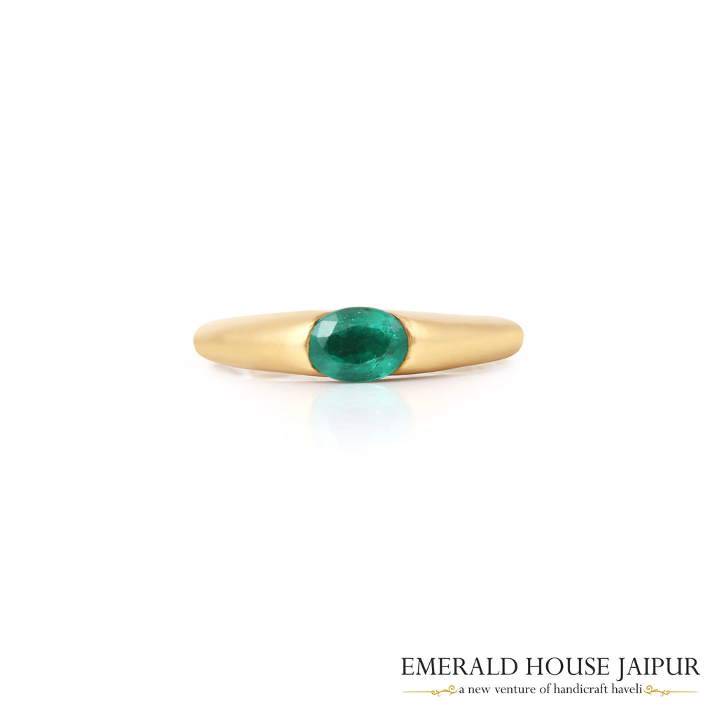 Zambian Oval Emerald Ring in 18k Matte Yellow Gold