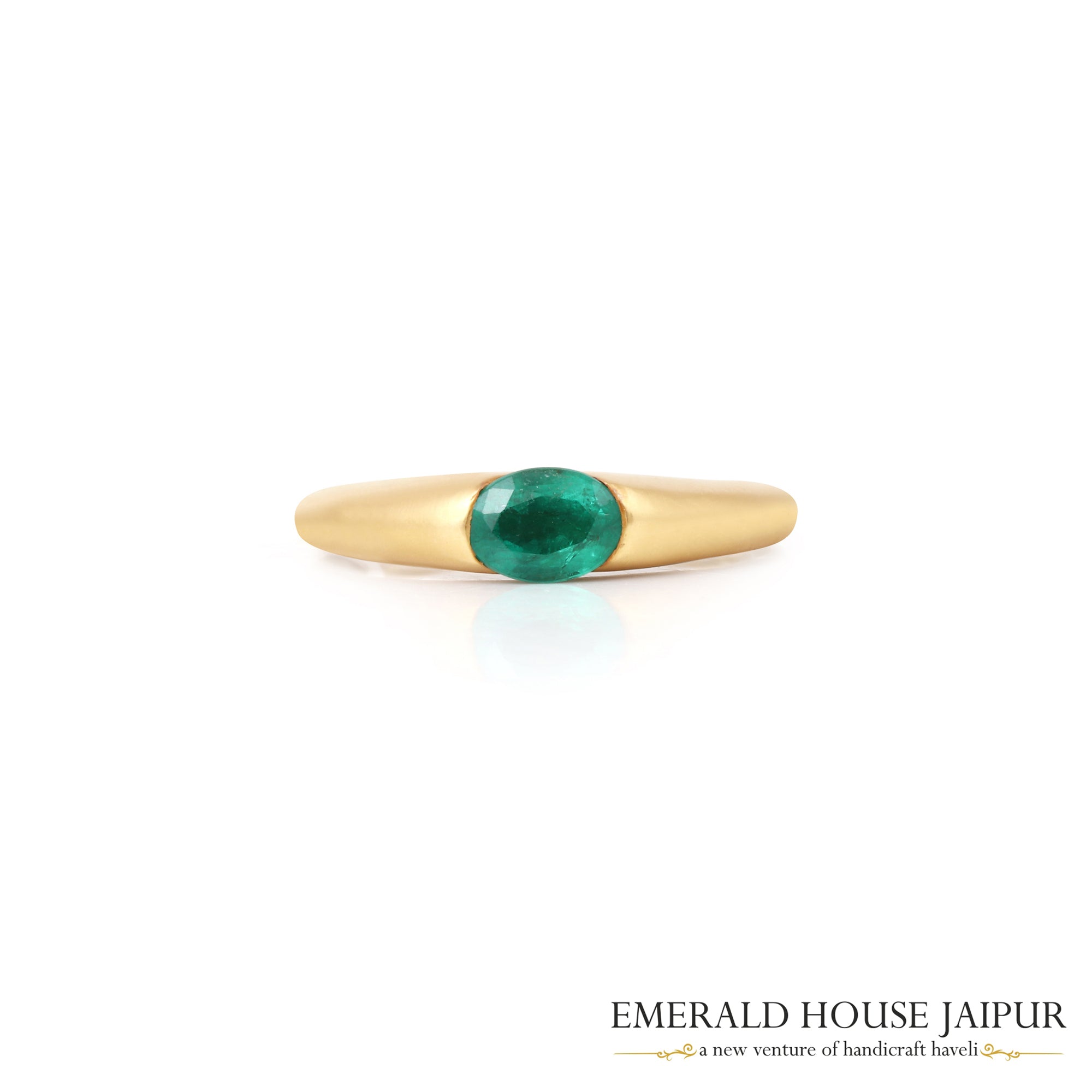 Zambian Oval Emerald Ring in 18k Matte Yellow Gold