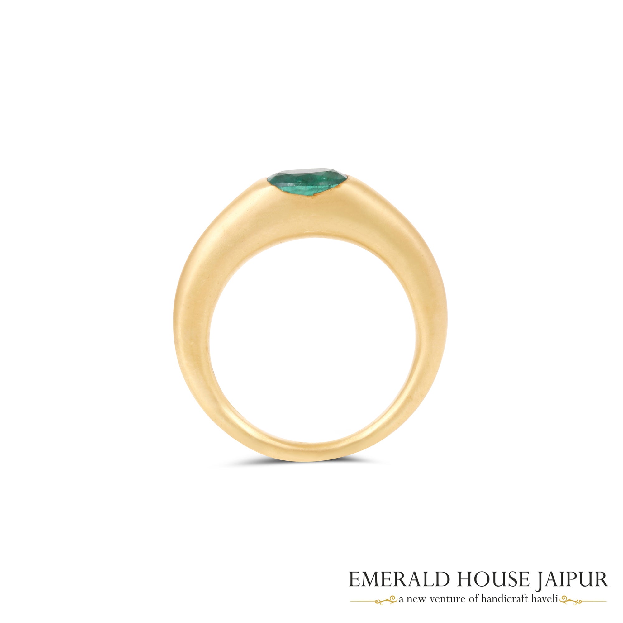 Zambian Oval Emerald Ring in 18k Matte Yellow Gold