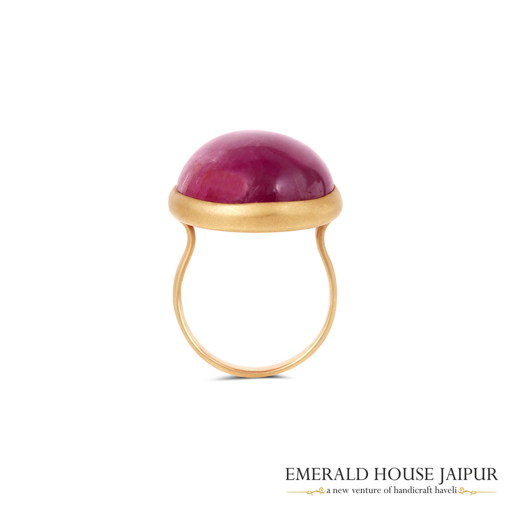 Mozambique Oval Cabochon Ruby Ring in 18k Matte Yellow Gold