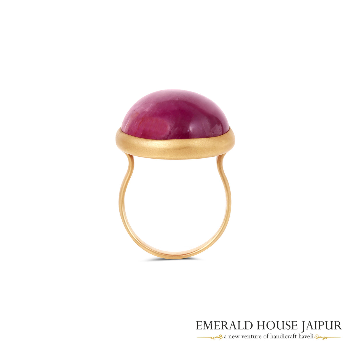 Mozambique Oval Cabochon Ruby Ring in 18k Matte Yellow Gold