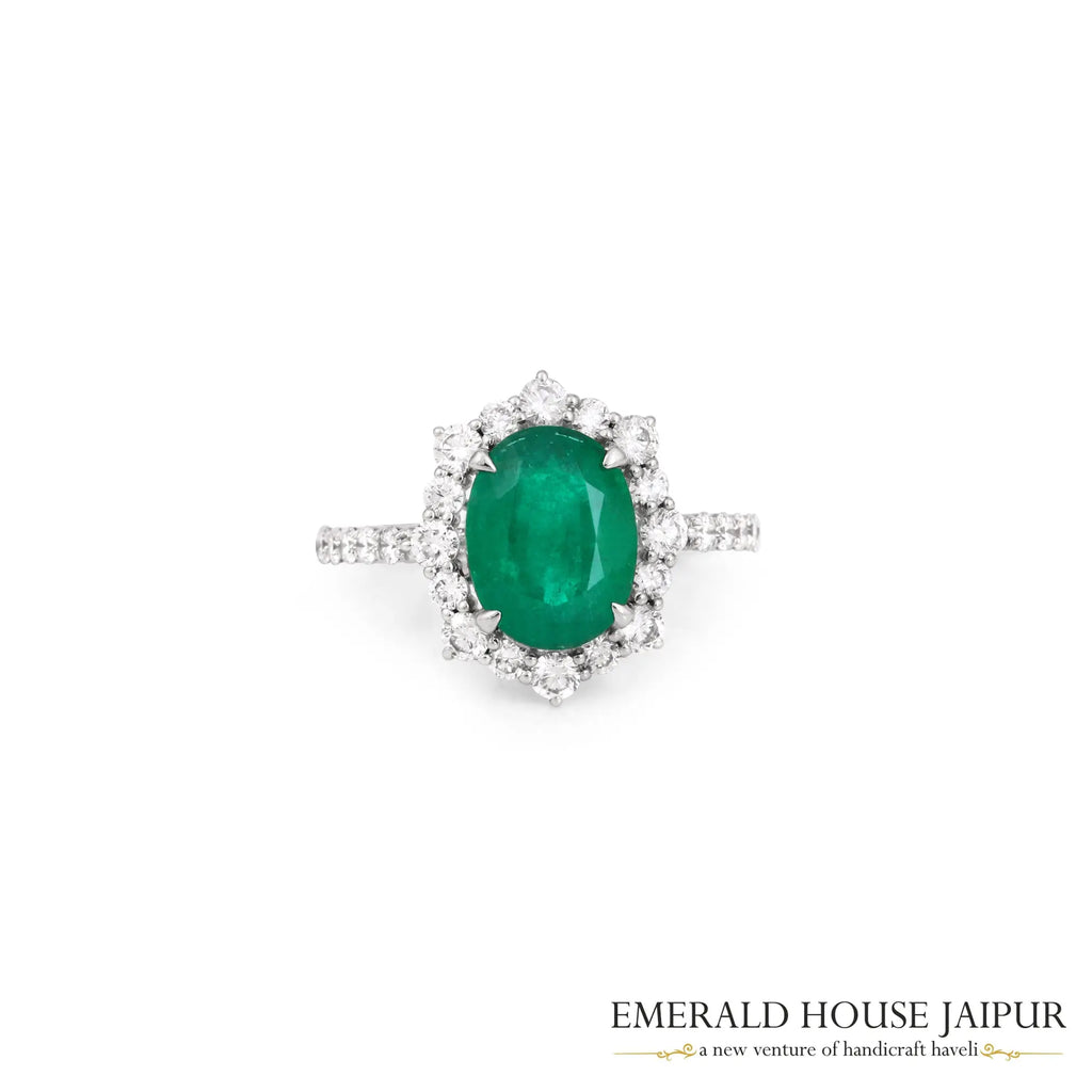 Classic Emerald & Halo Diamond Ring 