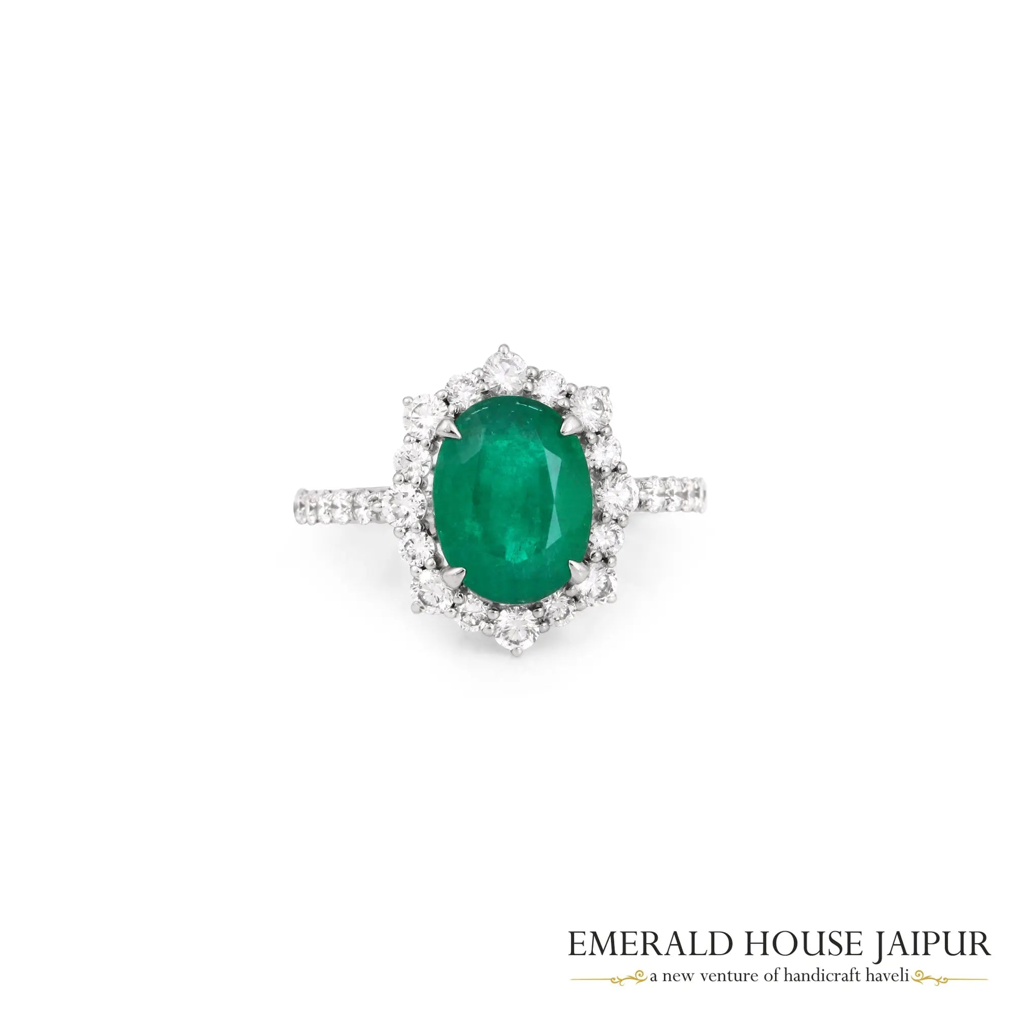 Classic Emerald & Halo Diamond Ring 