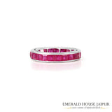 Mozambique Princess Ruby Eternity Band Ring in 18k White Gold