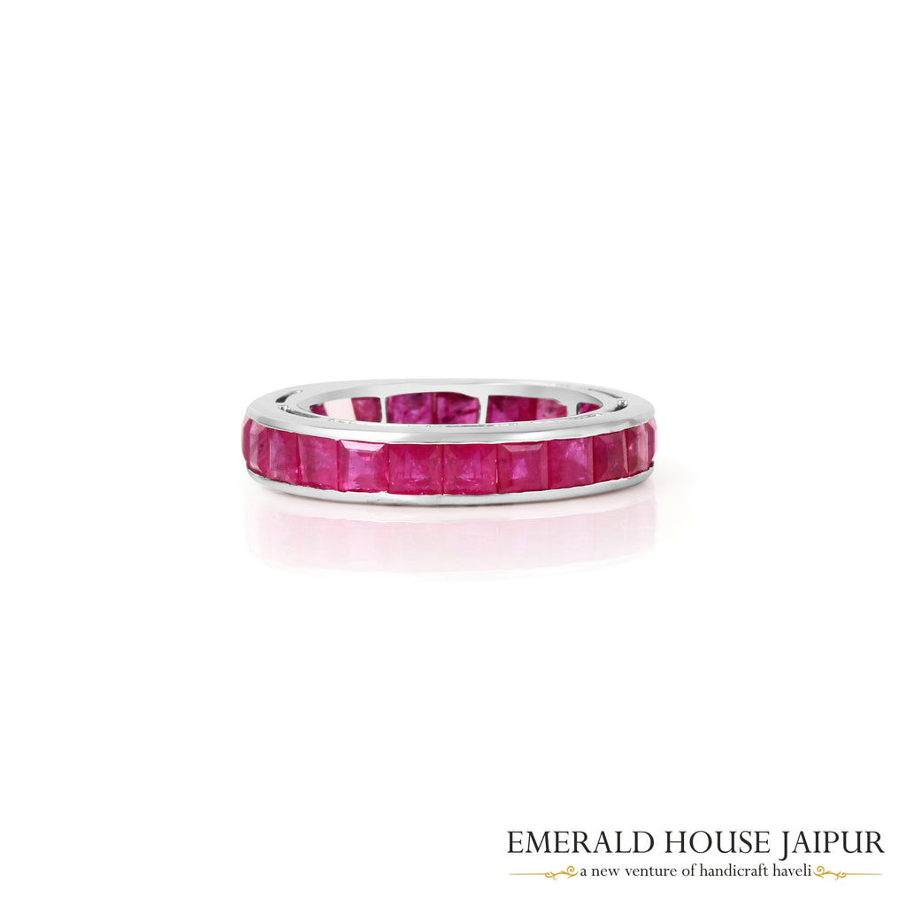 Mozambique Princess Ruby Eternity Band Ring in 18k White Gold