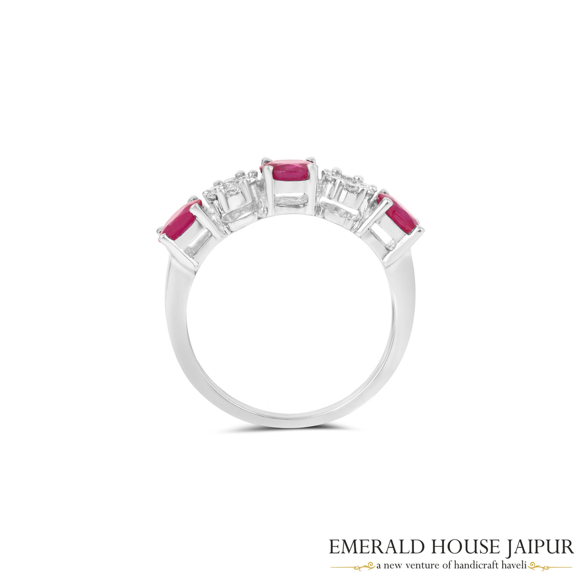 Mozambique Ovals Ruby Ring with Round Diamonds in 18K White Gold
