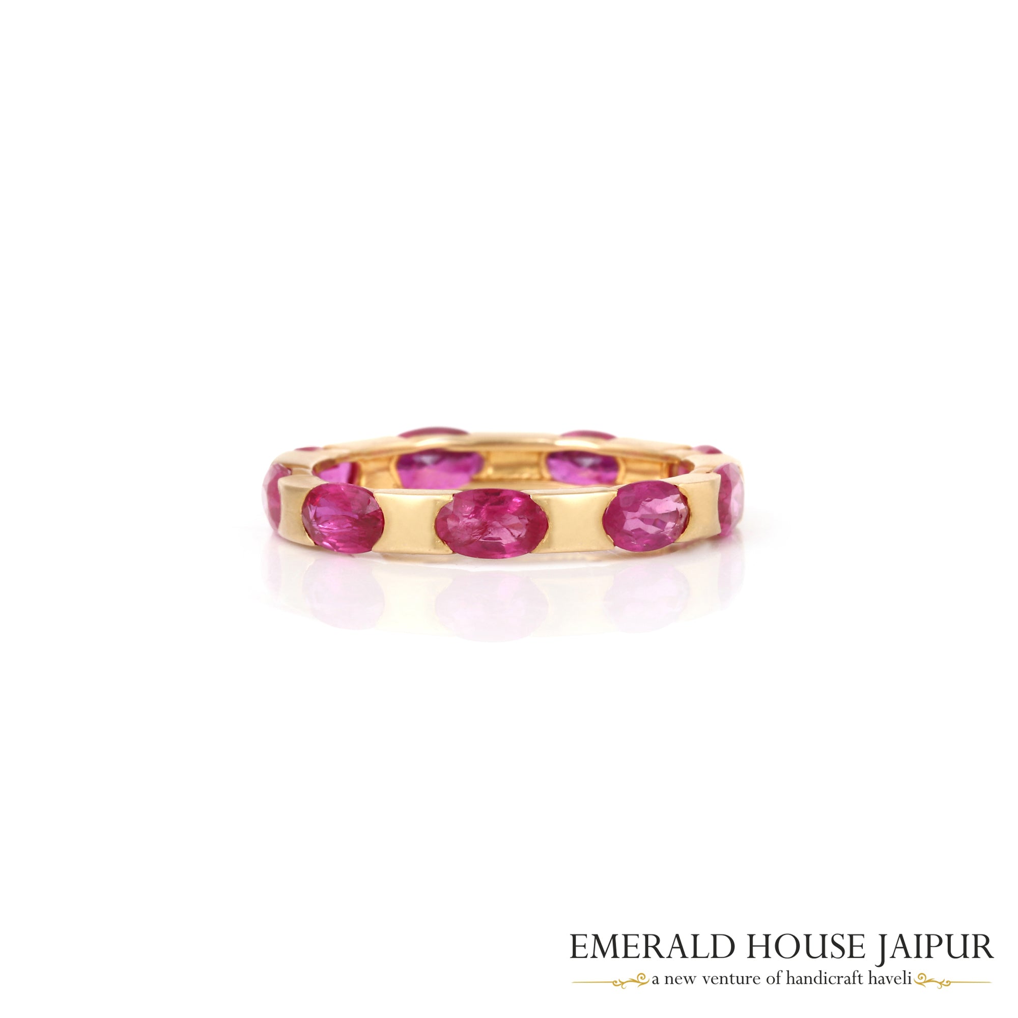 Mozambique Oval Ruby Eternity Band Ring in 18k Matte Yellow Gold