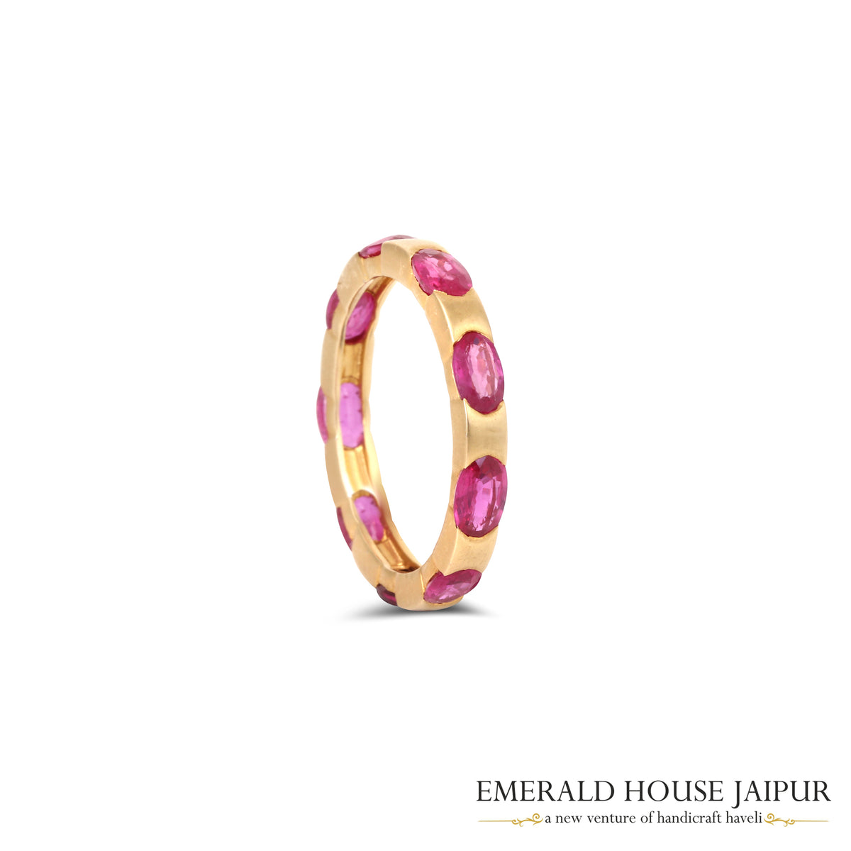Mozambique Oval Ruby Eternity Band Ring in 18k Matte Yellow Gold