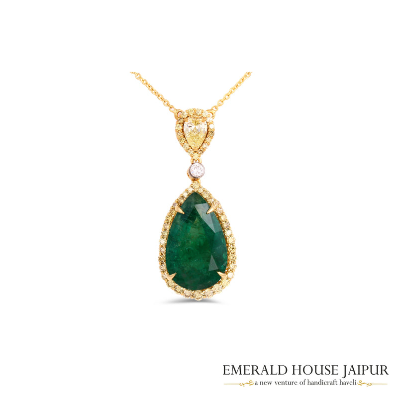 Canary Yellow Diamond & Emerald Pendant 