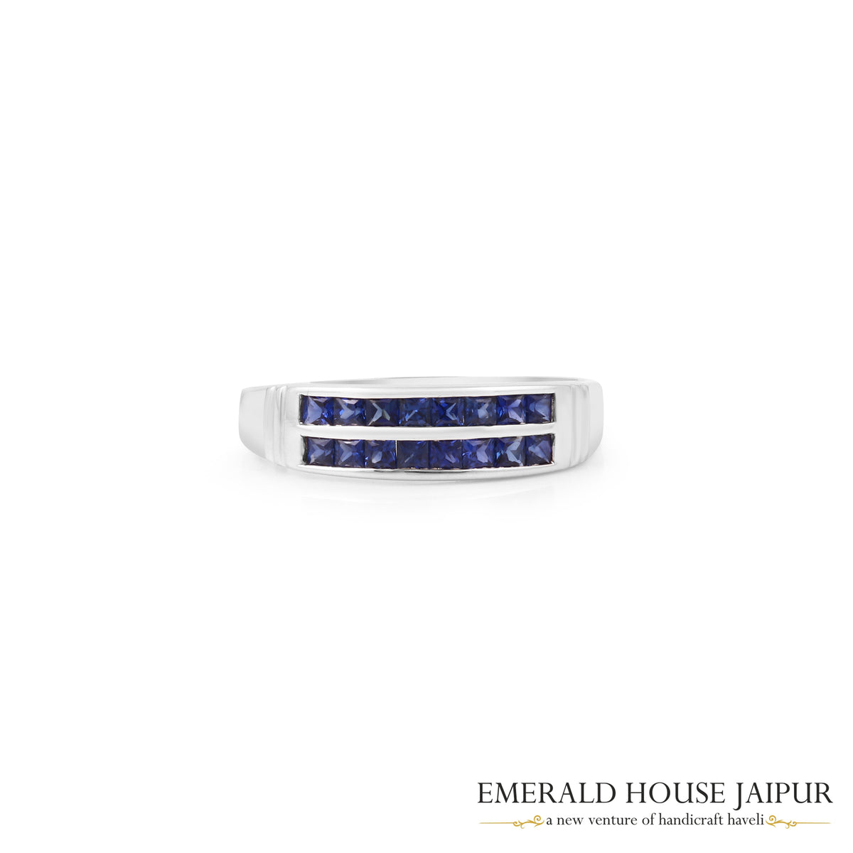 Thai Princess Blue Sapphires Ring In 18K White Gold