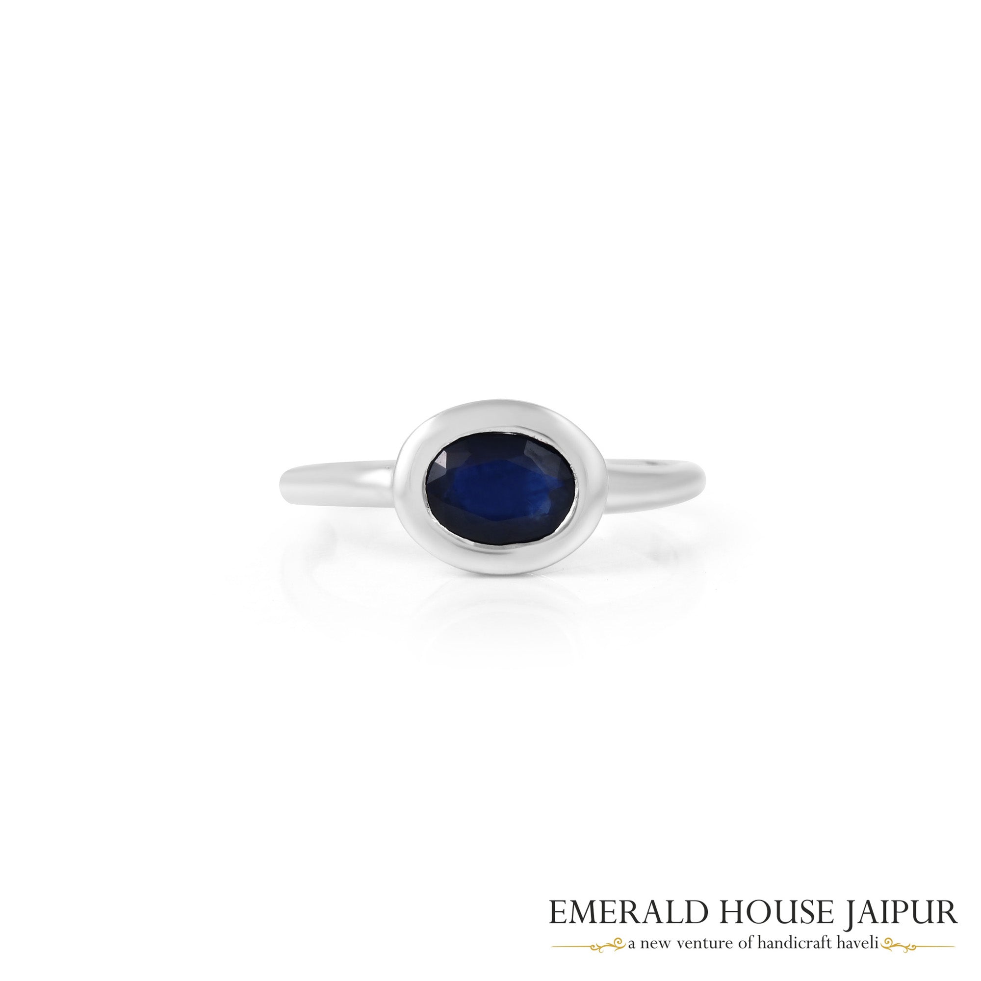 Ceylon Oval Blue Sapphire Ring In 18K White Gold