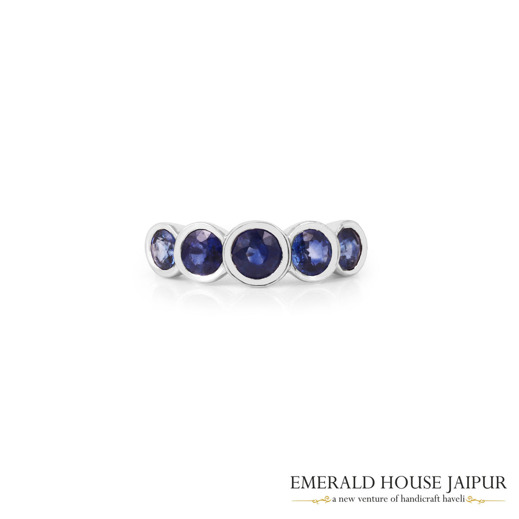 Ceylon Rounds Blue Sapphire Ring In 14K White Gold
