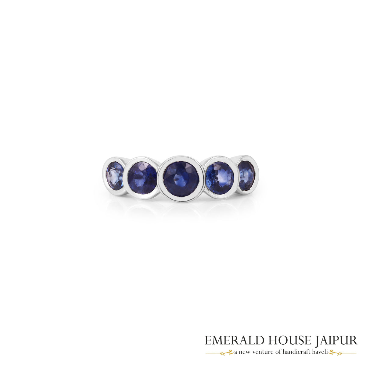 Ceylon Rounds Blue Sapphire Ring In 14K White Gold