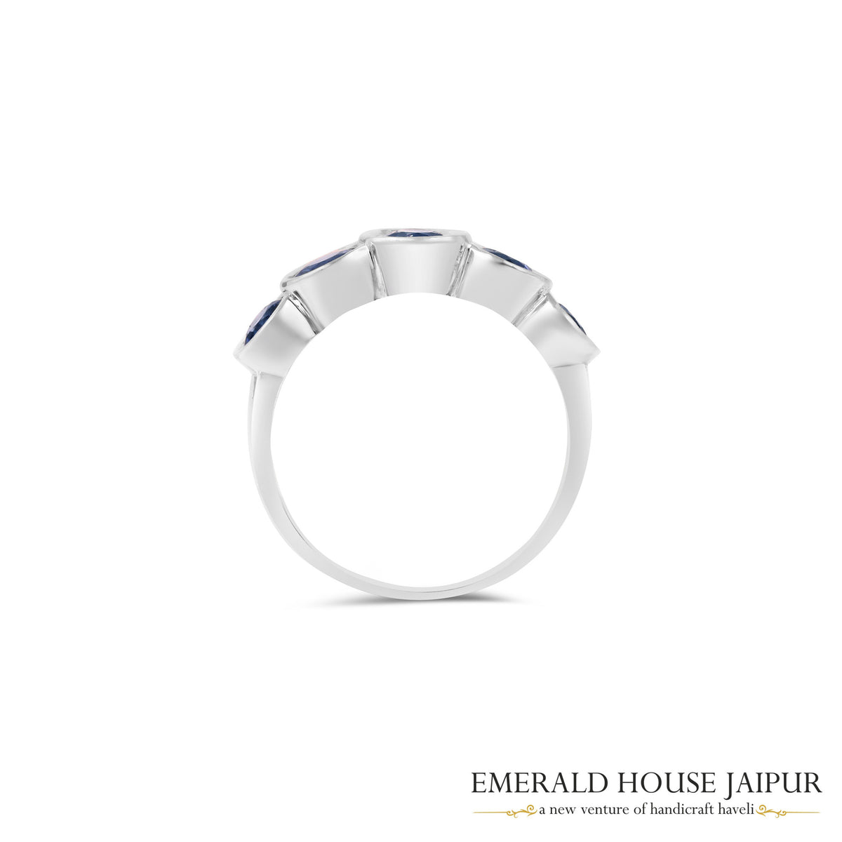 Ceylon Rounds Blue Sapphire Ring In 14K White Gold