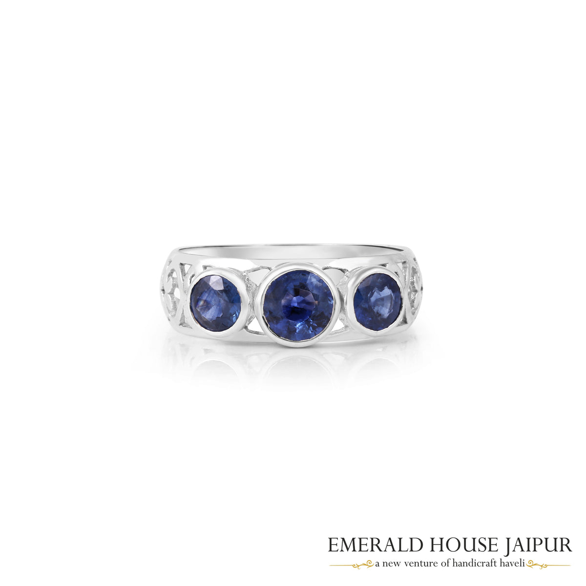 Thai Rounds Blue Sapphire Ring In 18K White Gold