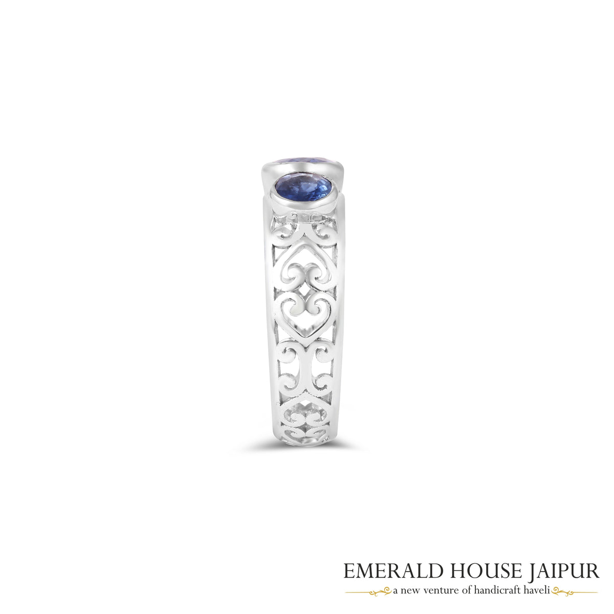 Thai Rounds Blue Sapphire Ring In 18K White Gold