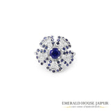 Ceylon Rounds Blue Sapphire Ring With Round Diamonds In 18K White Gold