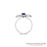 Ceylon Rounds Blue Sapphire Ring With Round Diamonds In 18K White Gold