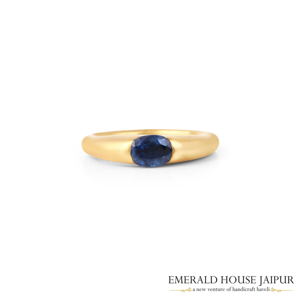 Ceylon Oval Blue Sapphire Ring In Matte Yellow Gold