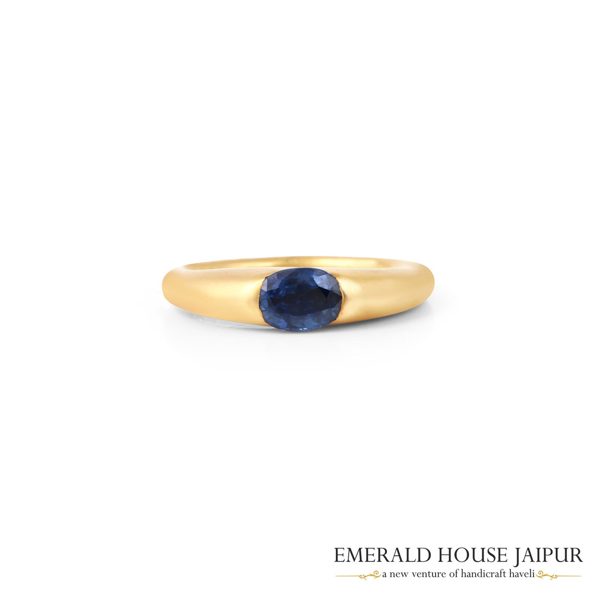 Ceylon Oval Blue Sapphire Ring In Matte Yellow Gold