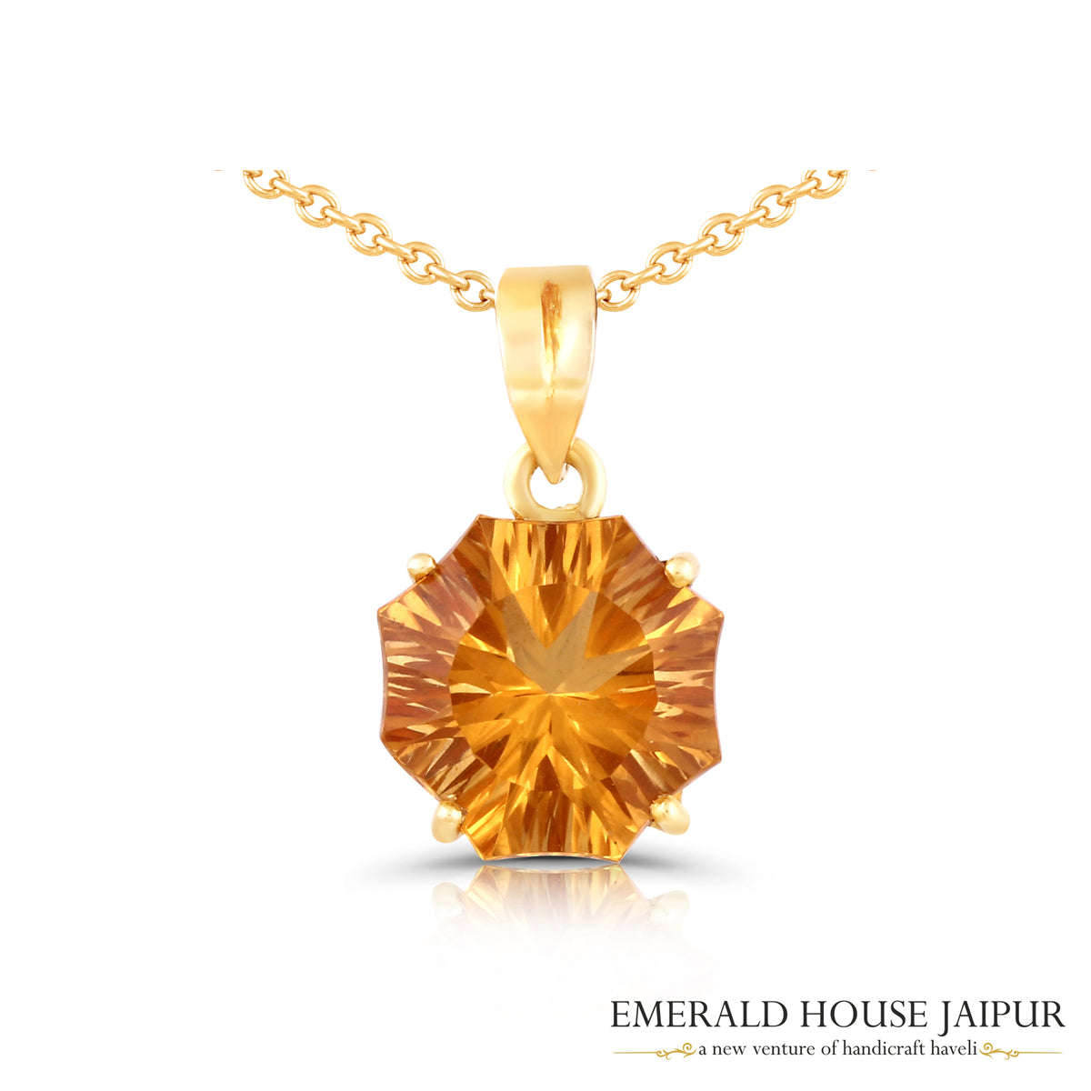 Citrine Starburst Fantasy Cut Pendant in 18K Yellow Gold