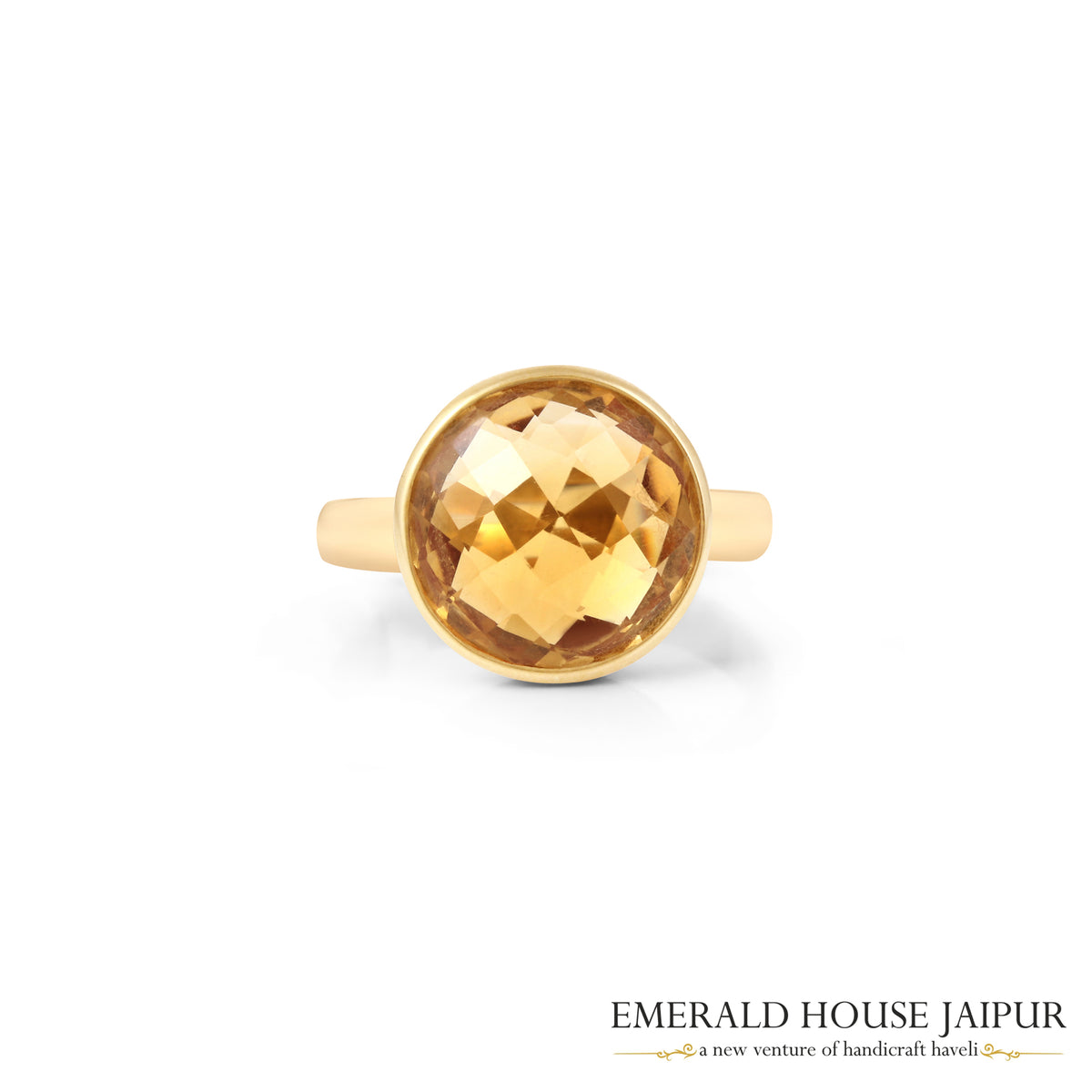 Russian Round Citrine Ring In 18K Yellow Gold