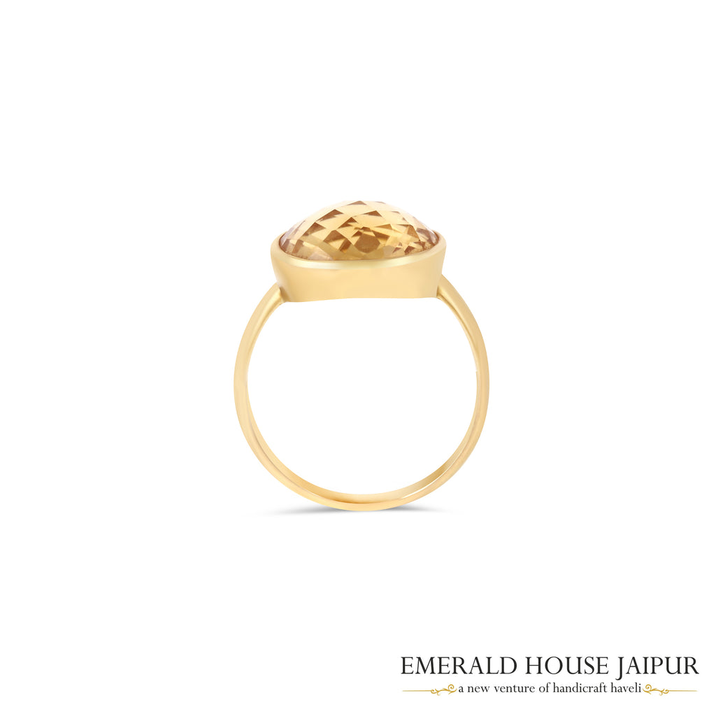 Russian Round Citrine Ring In 18K Yellow Gold