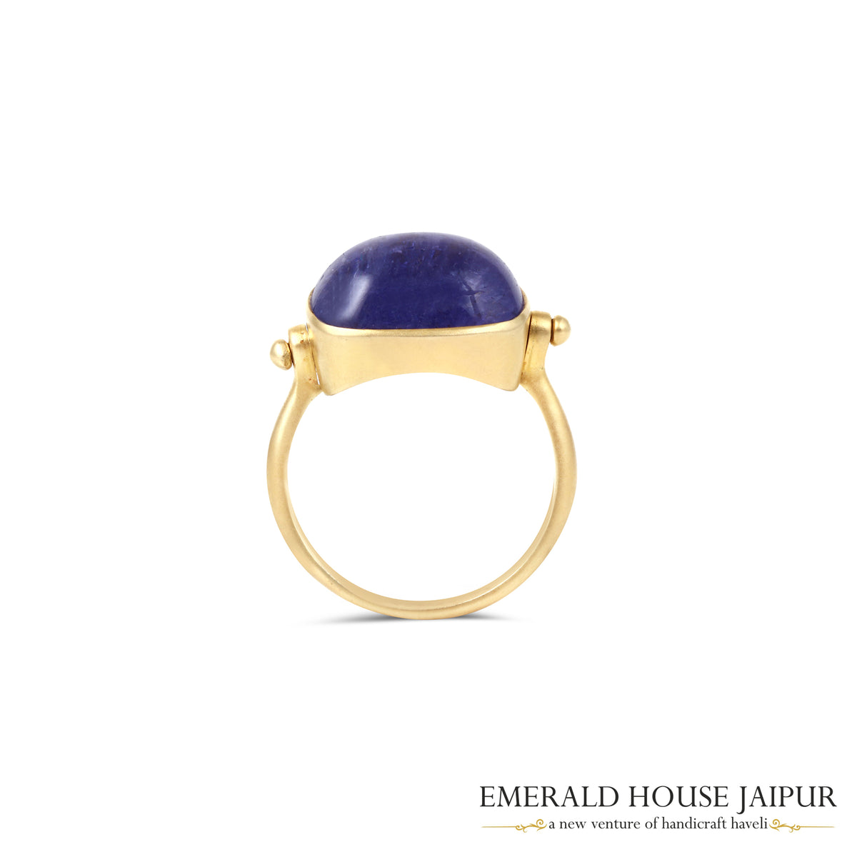 Tanzanian Cushion Tanzanite Ring In 18K Matte Yellow Gold