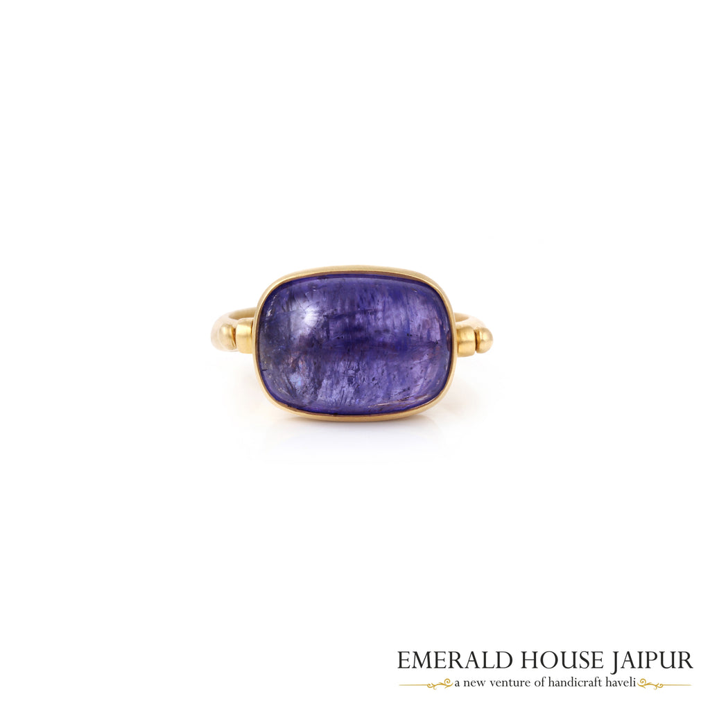 Tanzanian Cushion Tanzanite Ring In 18K Matte Yellow Gold