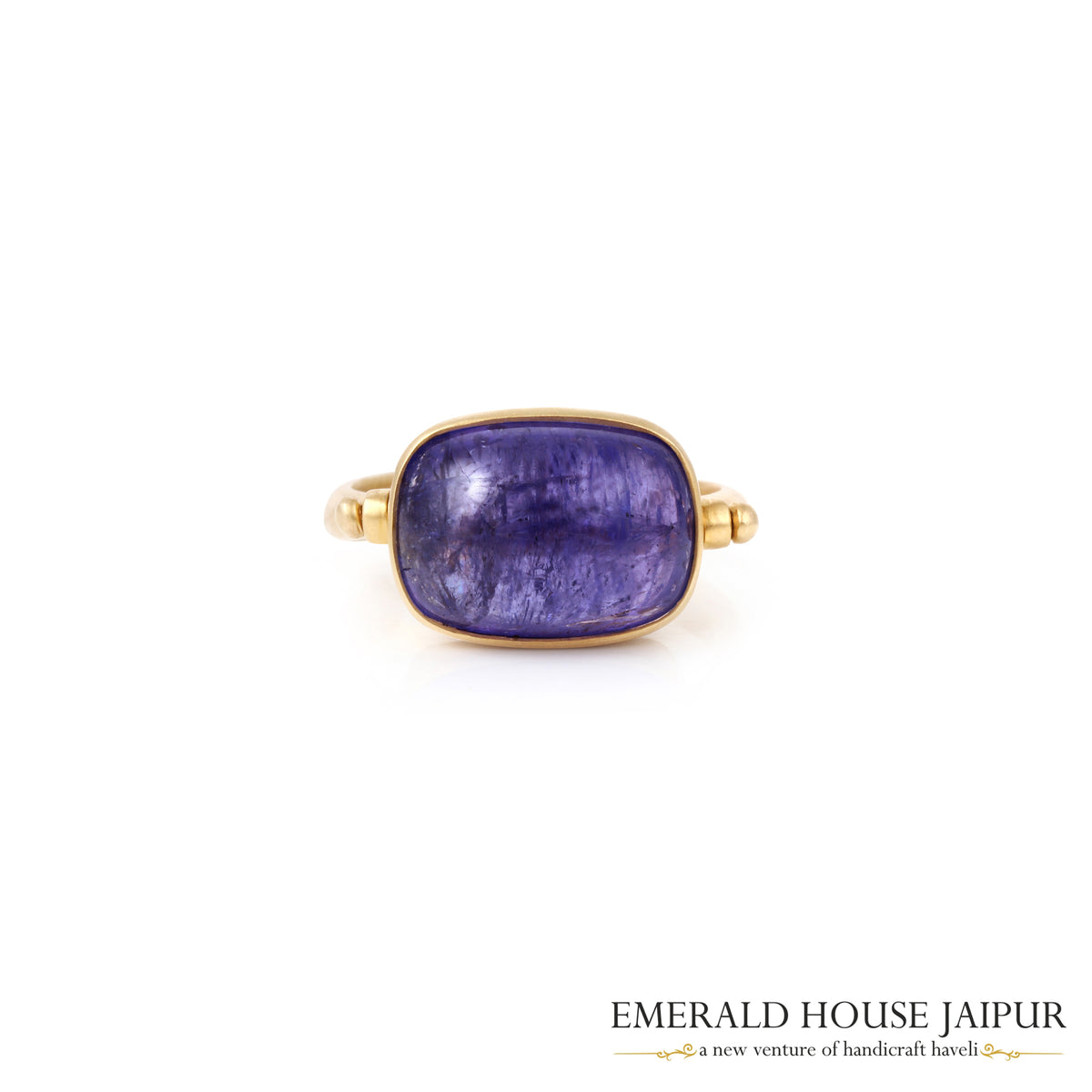 Tanzanian Cushion Tanzanite Ring In 18K Matte Yellow Gold