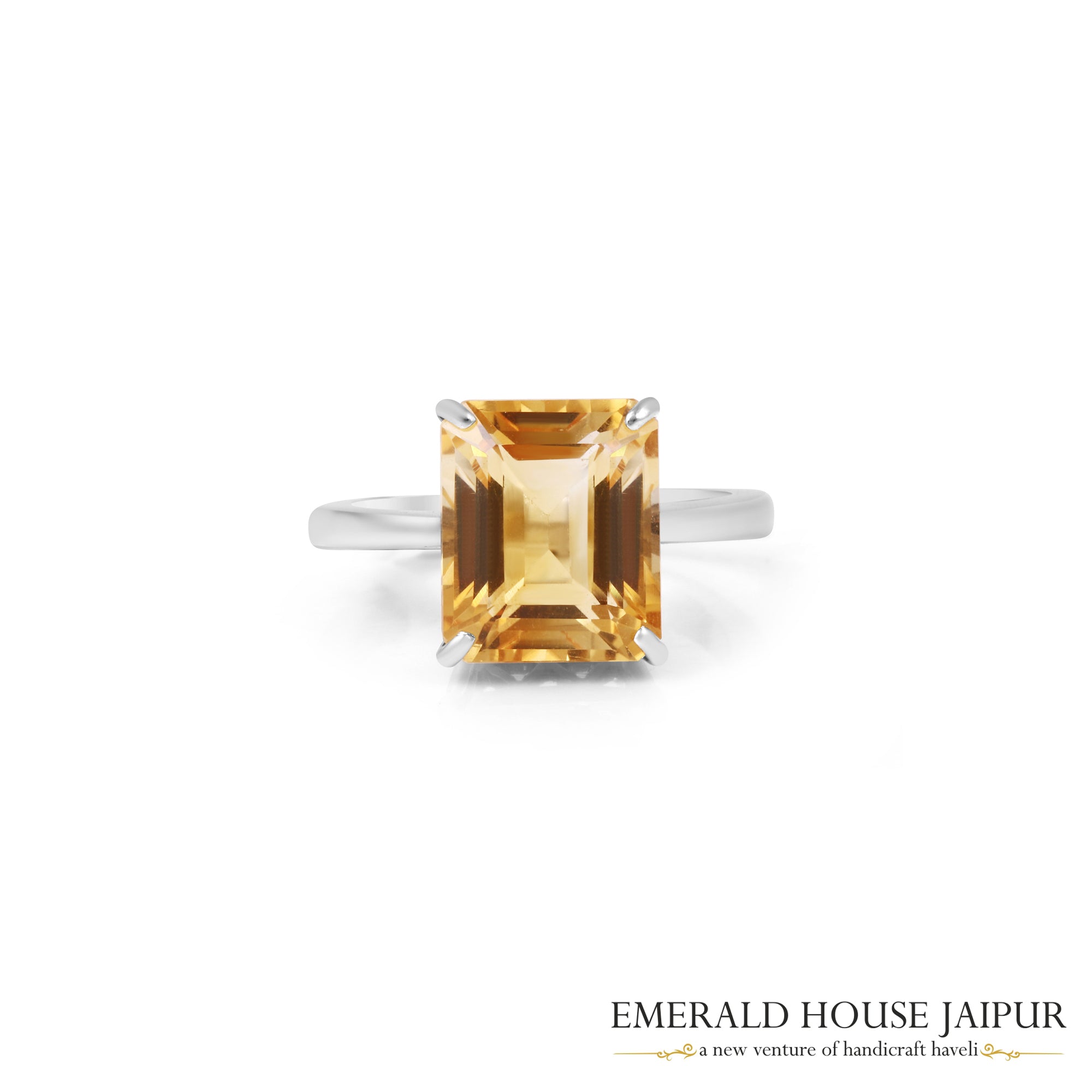 Brazilian Octagonal Citrine Ring In 14K White Gold