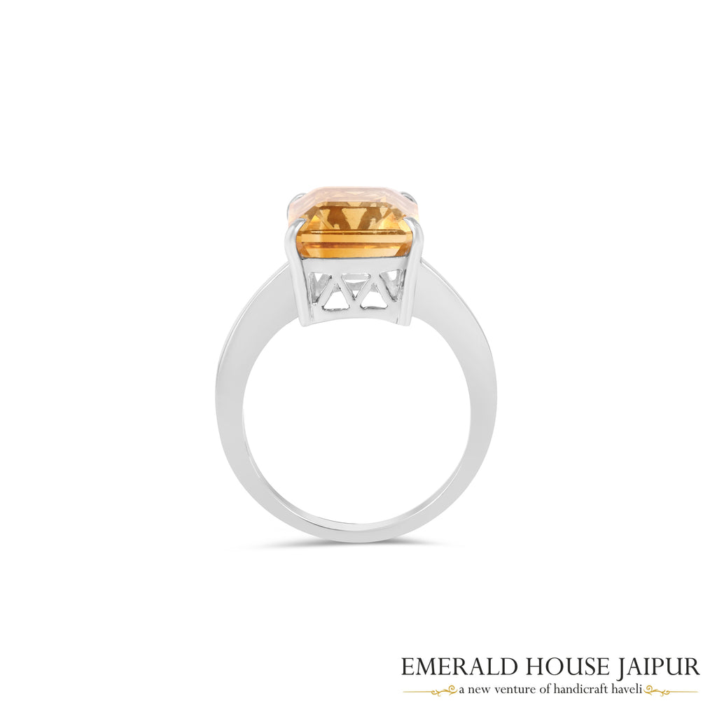 Brazilian Octagonal Citrine Ring In 14K White Gold