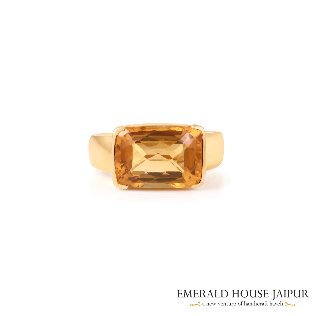 Russian Octagonal Citrine Ring In 18K Matte Yellow Gold