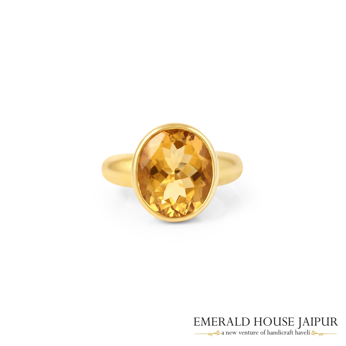 Brazilian Oval Citrine Ring In 18K Matte Yellow Gold