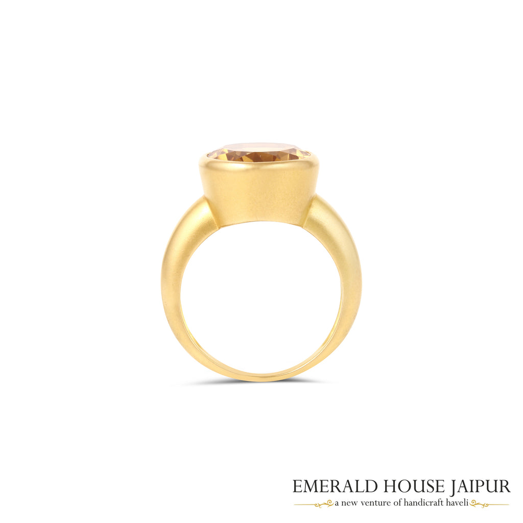 Brazilian Oval Citrine Ring In 18K Matte Yellow Gold