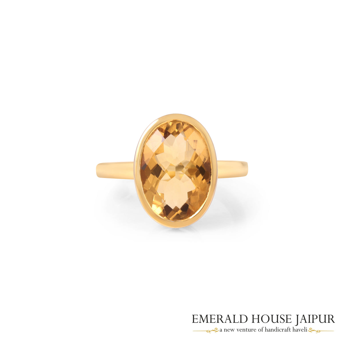 Russian Oval Citrine Ring In 14K Matte Yellow Gold