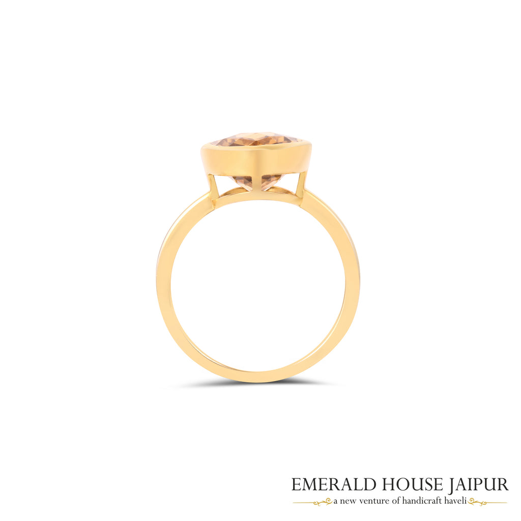 Russian Oval Citrine Ring In 14K Matte Yellow Gold