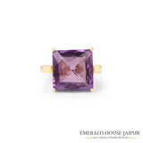 Brazilian Square Cut Amethyst Ring In 14K Yellow Gold