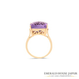 Brazilian Square Cut Amethyst Ring In 14K Yellow Gold