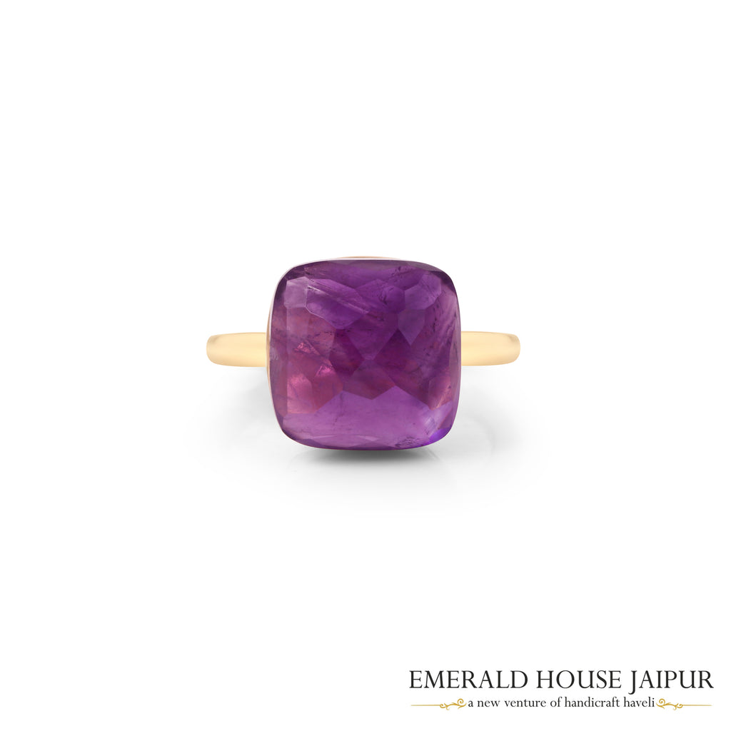 Brazilian Cushion Amethyst Ring In 18K Yellow Gold