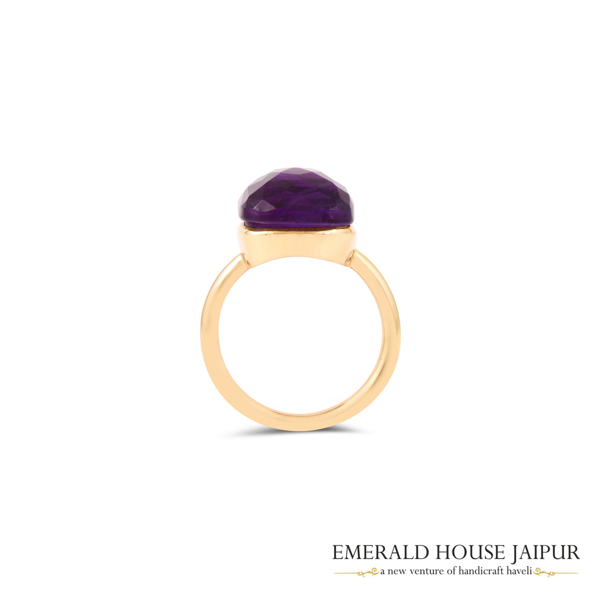 Brazilian Cushion Amethyst Ring In 18K Yellow Gold