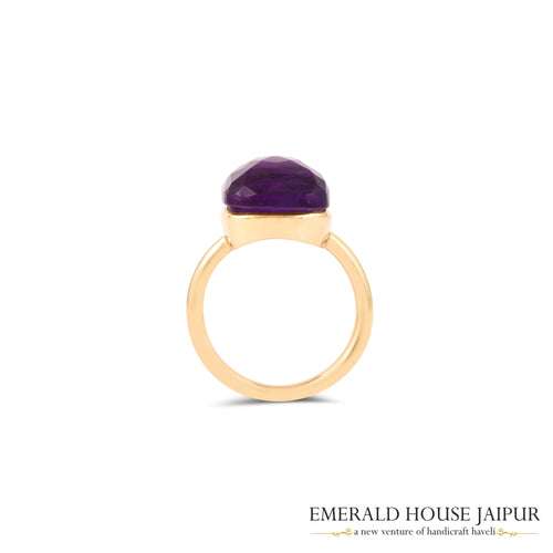Brazilian Cushion Amethyst Ring In 18K Yellow Gold