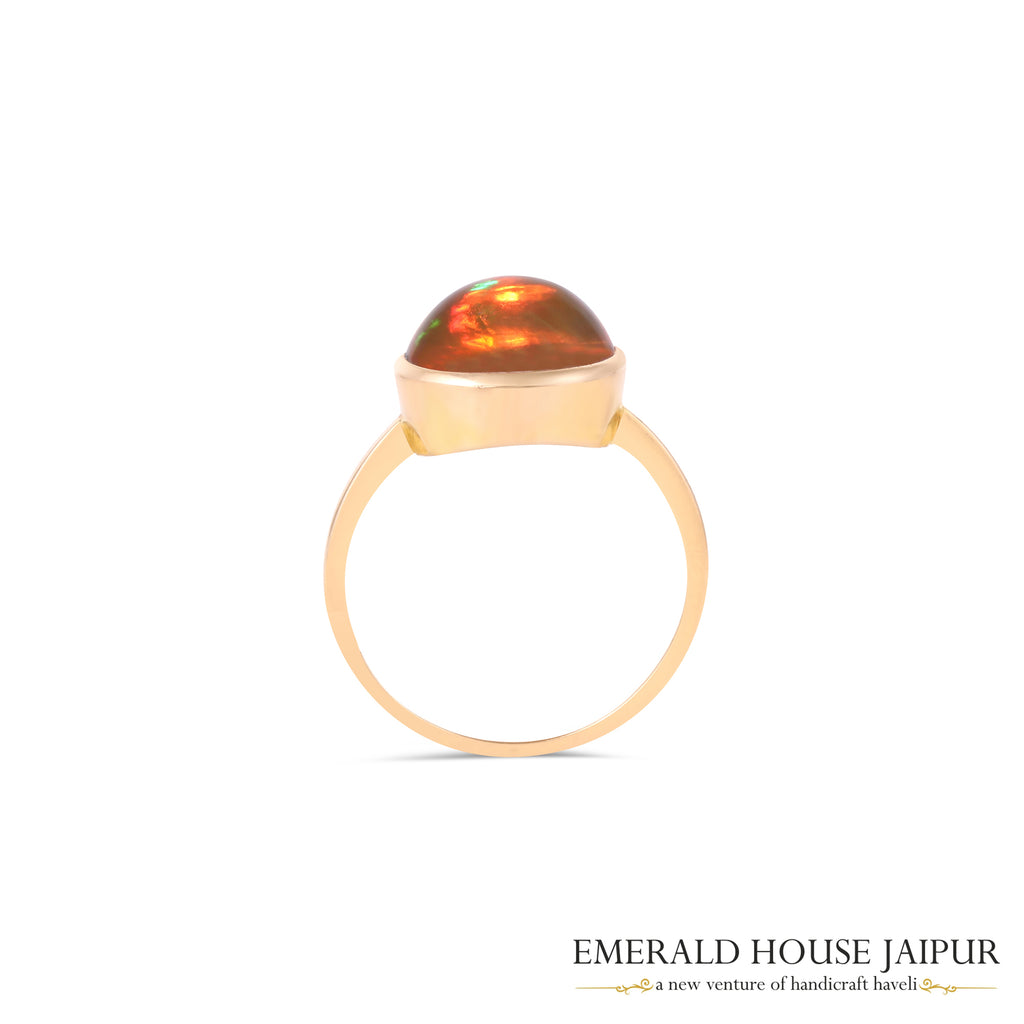 Mexican Round Opal Ring In 18K Yellow Gold